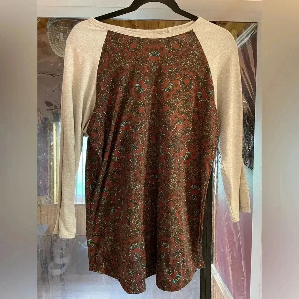 LuLaroe, 3/4 Sleeve Top, Sz Large, Burgundy/Grey